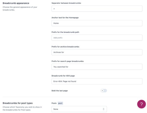 shows the location of the Breadcrumbs settings in Yoast SEO