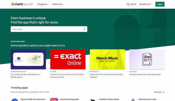 Screenshot of the Shopify app store