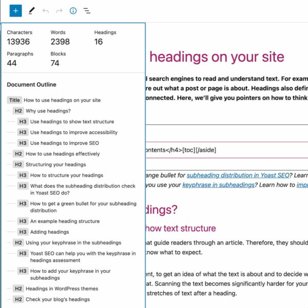 check the heading structure with the block editor