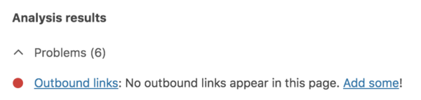 Screenshot showing a red feedback bullet for the outbound links check