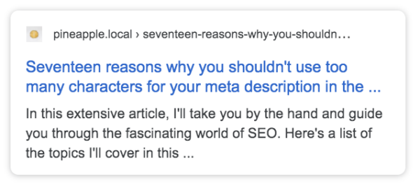 Screenshot showing snippet with cut off SEO title and meta description