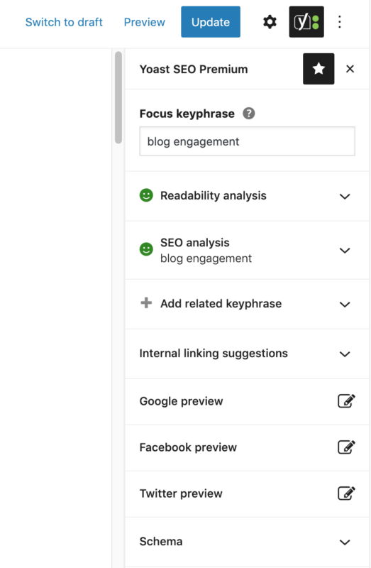 step 4 in this blog post checklist is to check your readability bullets in the yoast seo sidebar to optimize the readability of your blog post